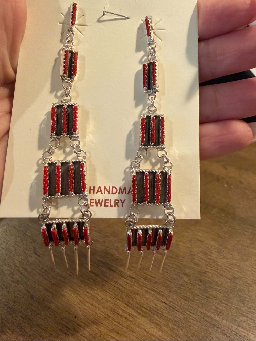 Navajo sterling silver coral earrings